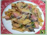 Pennes sauce asperge, poivrons et champignons, jambon et chorizo, (Cooking chef)