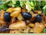 Pommes de terre nouvelles, olives et bacon en lardons