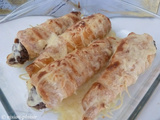 Cônes feuilletés à la duxelles de champignons de paris et béchamel gratiné