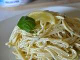 Spaghettis au cream cheese, citron et basilic